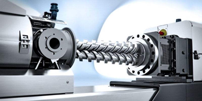 The conical twin screw is responsible for metering operation. The entire pressure build-up takes place in the slowly rotating twin screw, which reduces temperature increases at the transition from the compounding machine to the discharge unit.